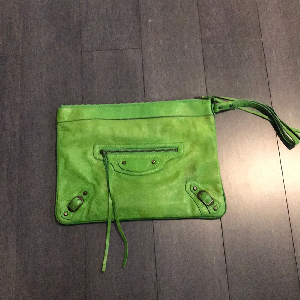 Bright green Balenciaga clutch